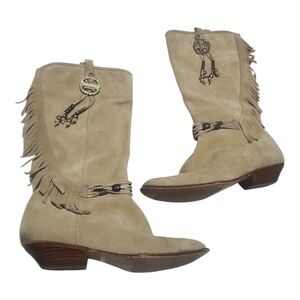 Fringed Tan Heeled Boots